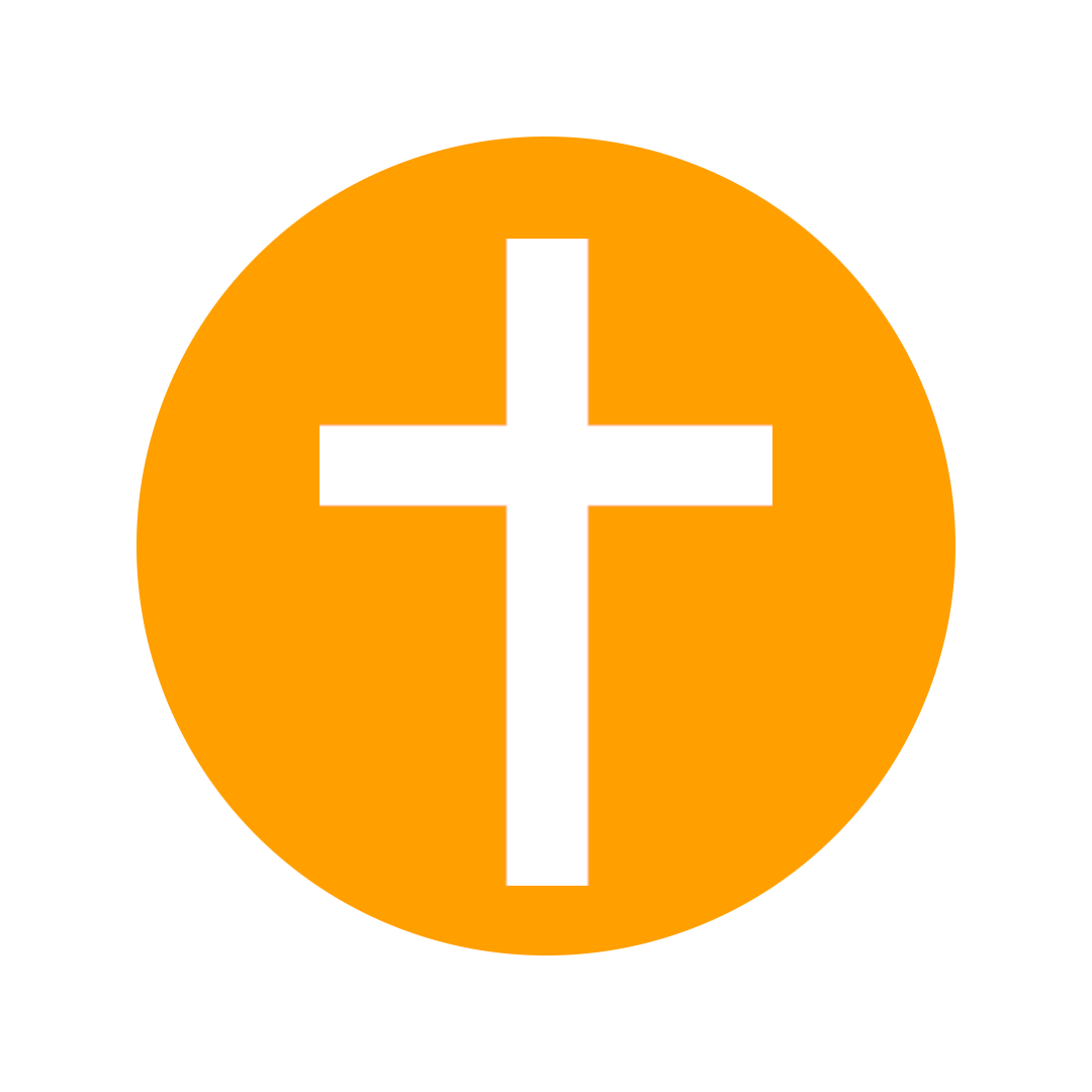 White Cross on Orange Circular background.